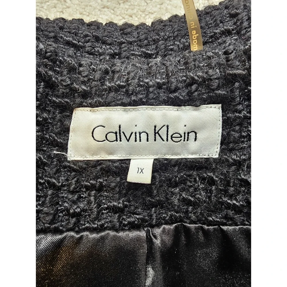 Calvin Klein Women's Wool Blend Textured Peacoat Belted‎ Gray Size 1X